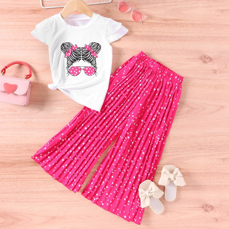 Cartoon Avatar Leg Pants Casual Polyester Two-piece Set