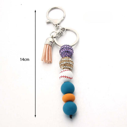 Stripe Diamond Ball Beads Silicone Beaded Keychain