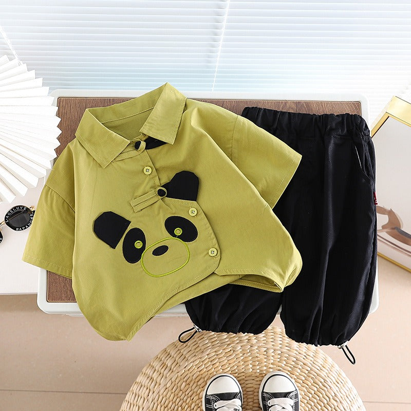 Boys' Cotton Panda Shirt and Shorts Set