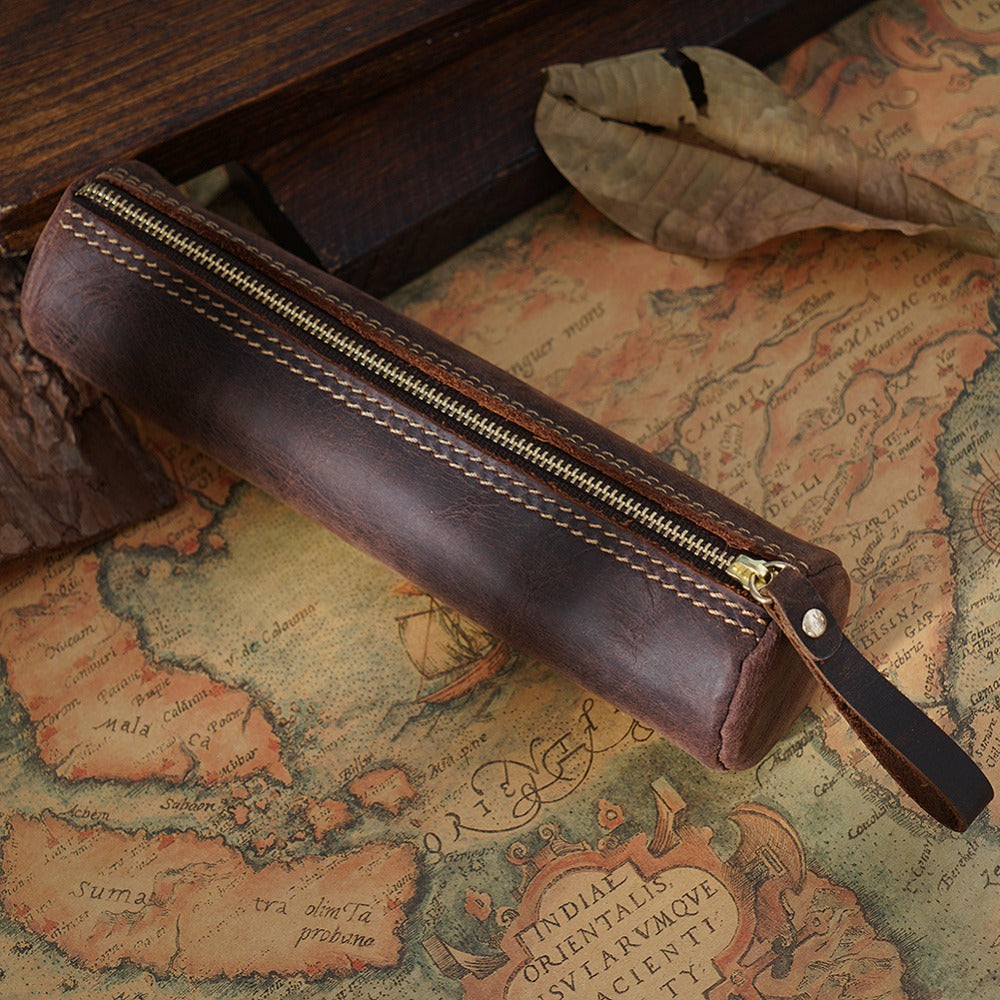 Vintage Genuine Leather Pencil Case