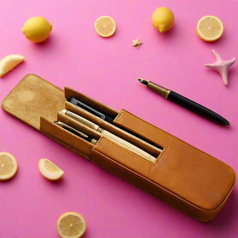 Genuine Leather Handmade Magnetic Drawer Pen Bag