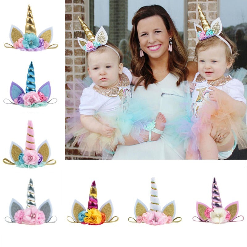 Kids Elastic Unicorn Horn Headband with Ears