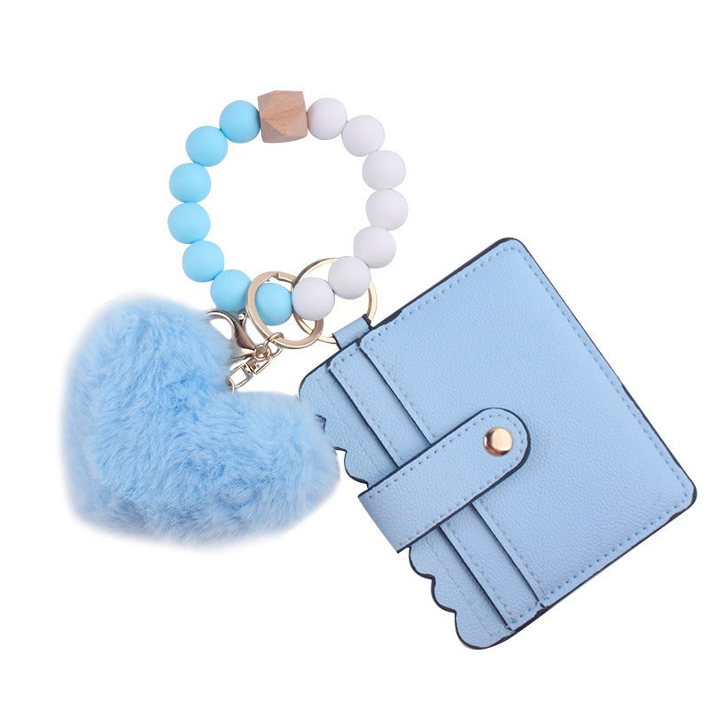 Heart Shape Fur Ball Card Holder Silicone Beaded