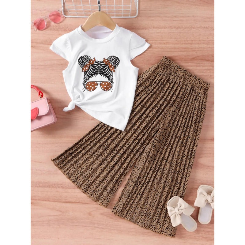 Cartoon Avatar Leg Pants Casual Polyester Two-piece Set