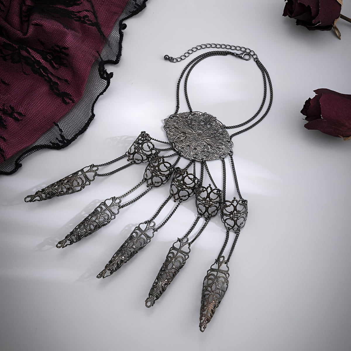 Steampunk Finger Chain Bracelet - Gothic Hand Jewellery