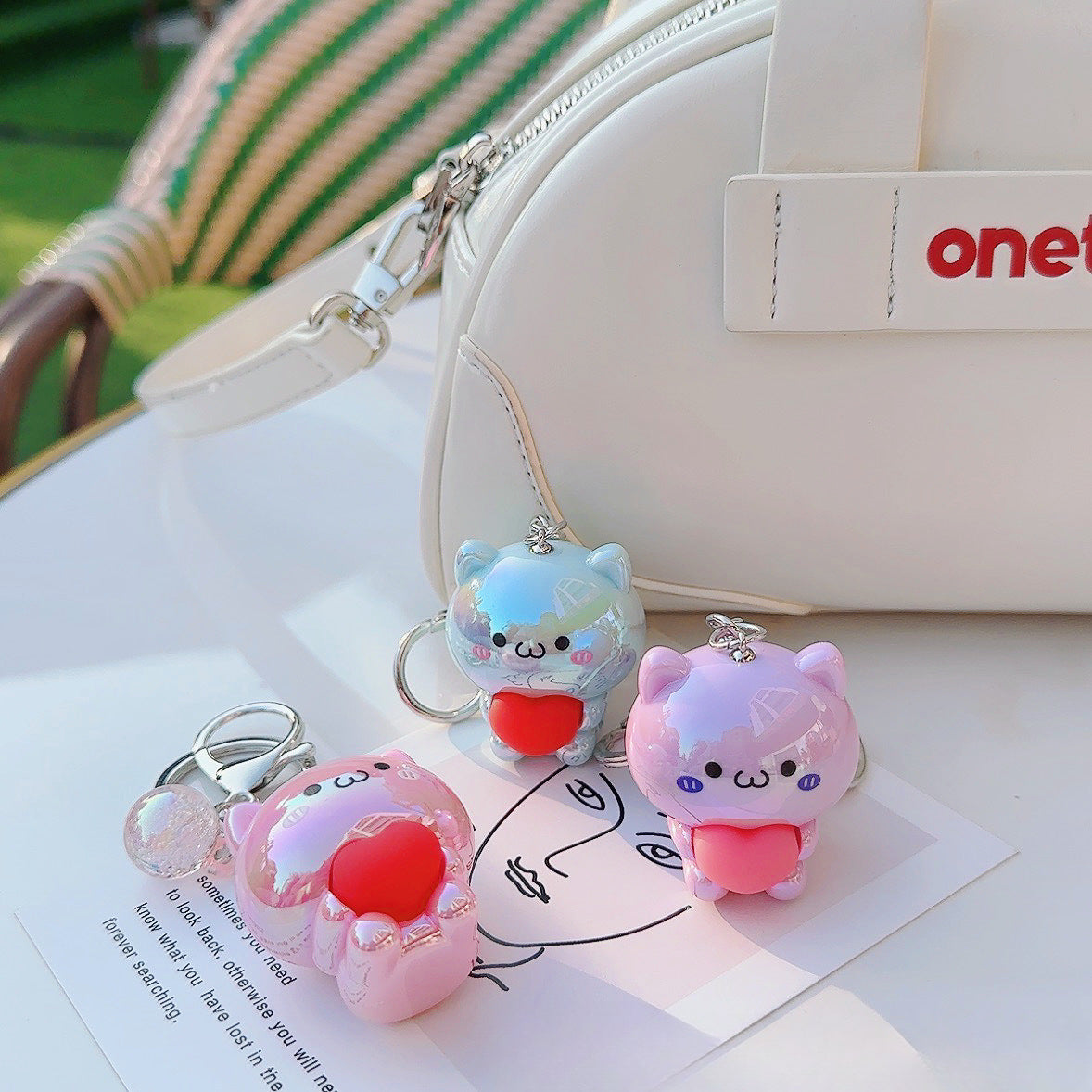 Cartoon Acrylic Care Bear Colorful Electroplating Keychain