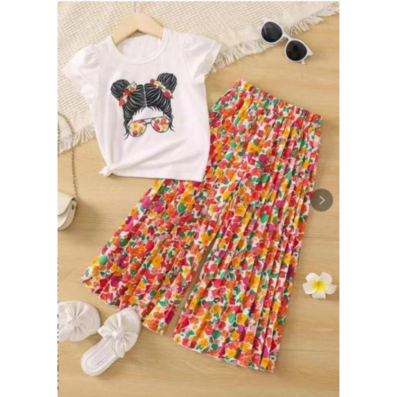 Cartoon Avatar Leg Pants Casual Polyester Two-piece Set