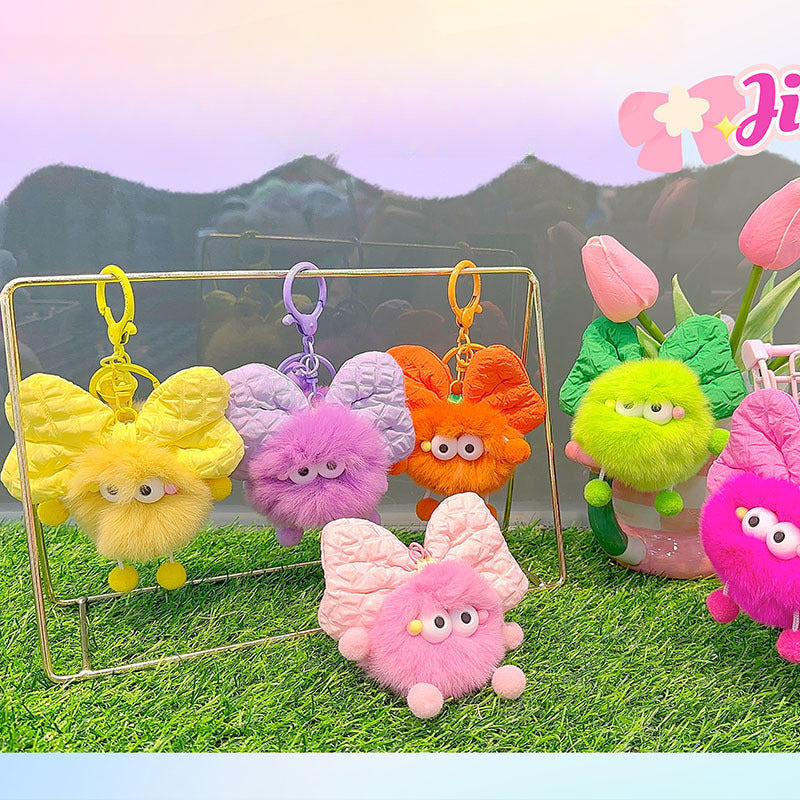 Bow Colorful Fur Ball Keychain