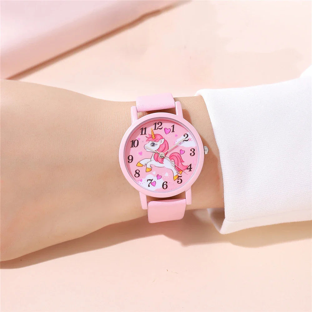 Cute pink leather unicorn watch