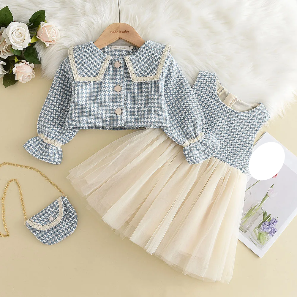 Girls' Checkered Tank Dress + Retro Coat Set (2-6Y)