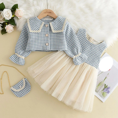 Girls' Checkered Tank Dress + Retro Coat Set (2-6Y)
