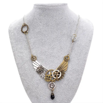 Halloween Steampunk Style Gear Wings Necklace
