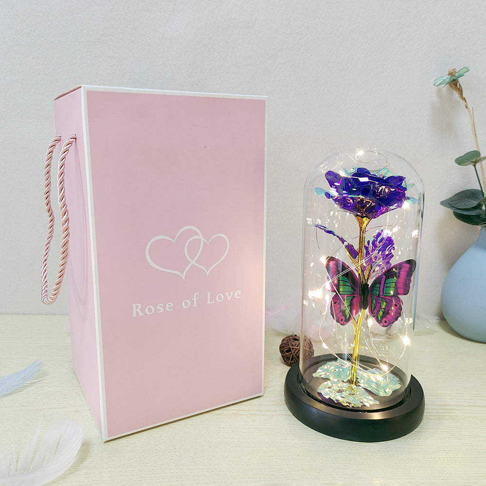 Gold Leaf Rose Flower Preserved Flower Glass Cover