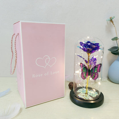 Gold Leaf Rose Flower Preserved Flower Glass Cover
