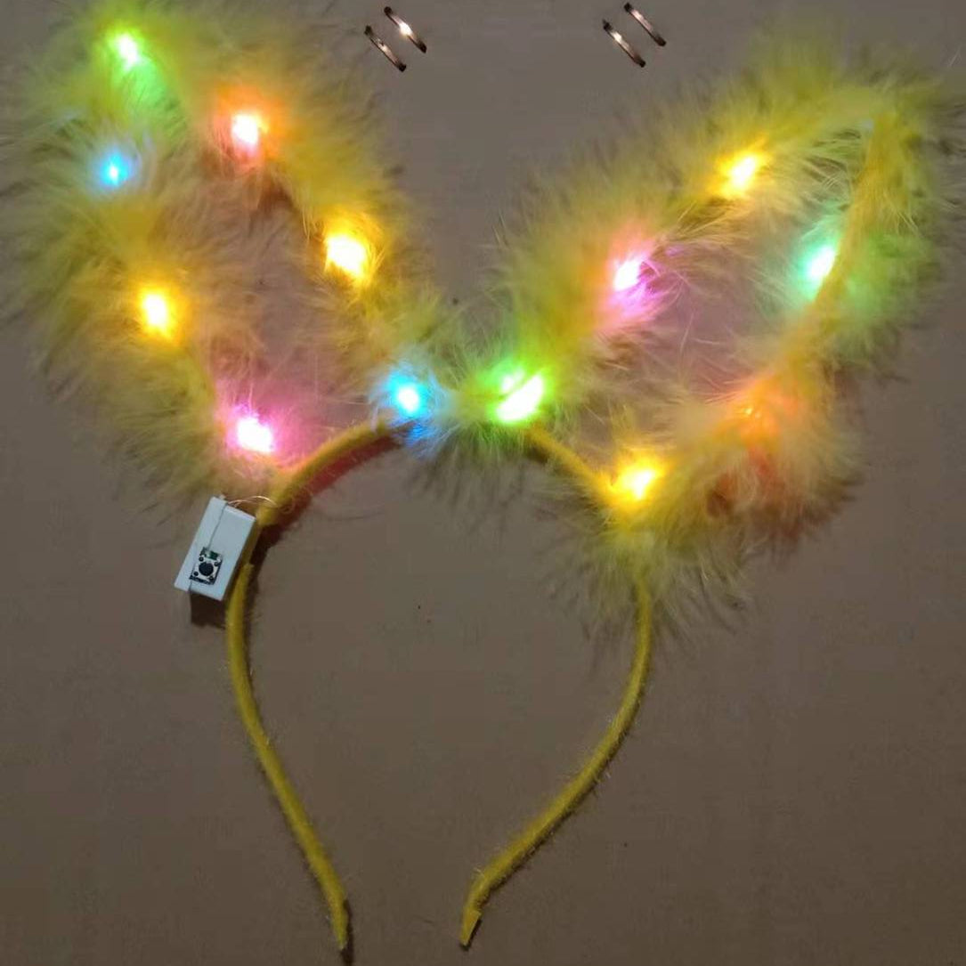 Wholesale Plush Rabbit Ears Cat Ears Antlers Gold Feather Garland Lantern Headband