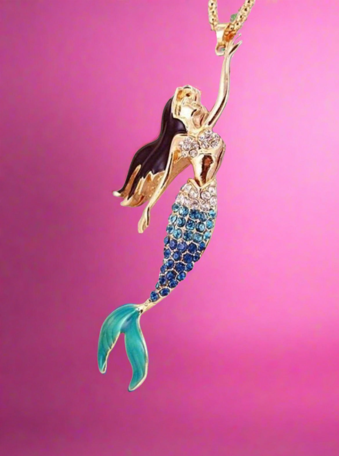 Girls Fashion Blue Crystal Mermaid Necklace