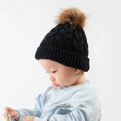 Wholesale Children's Autumn and Winter Hats Fur Ball Thickened Woolen Hat