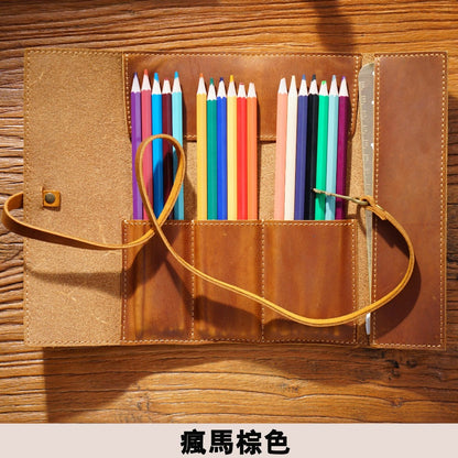 Bidding Cowhide Retro Pen Bag