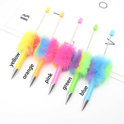 Colorful Beadable Pen Plush Pom Pom Beadable Pen