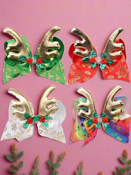 Girls Bow and Reindeer Antler Hair Clip