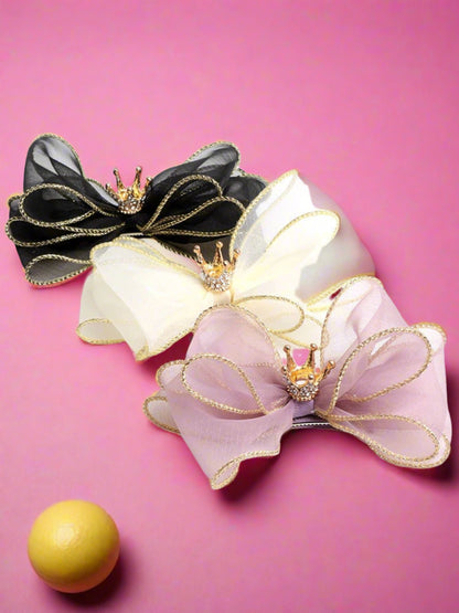 Girls Bow and Rhinestone Embellished Crown Hair Clip