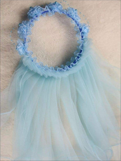 Girls Communion Floral Beaded Hairband and Tiered Veil