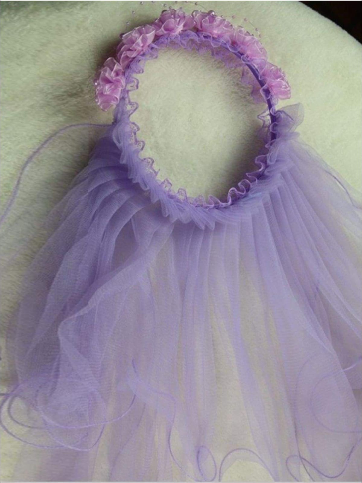Girls Communion Floral Beaded Hairband and Tiered Veil
