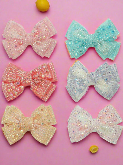 Girls Crystal Rhinestone Embellished Bow Hair Clips