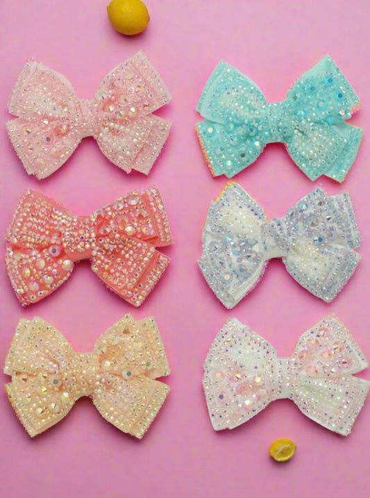 Girls Crystal Rhinestone Embellished Bow Hair Clips