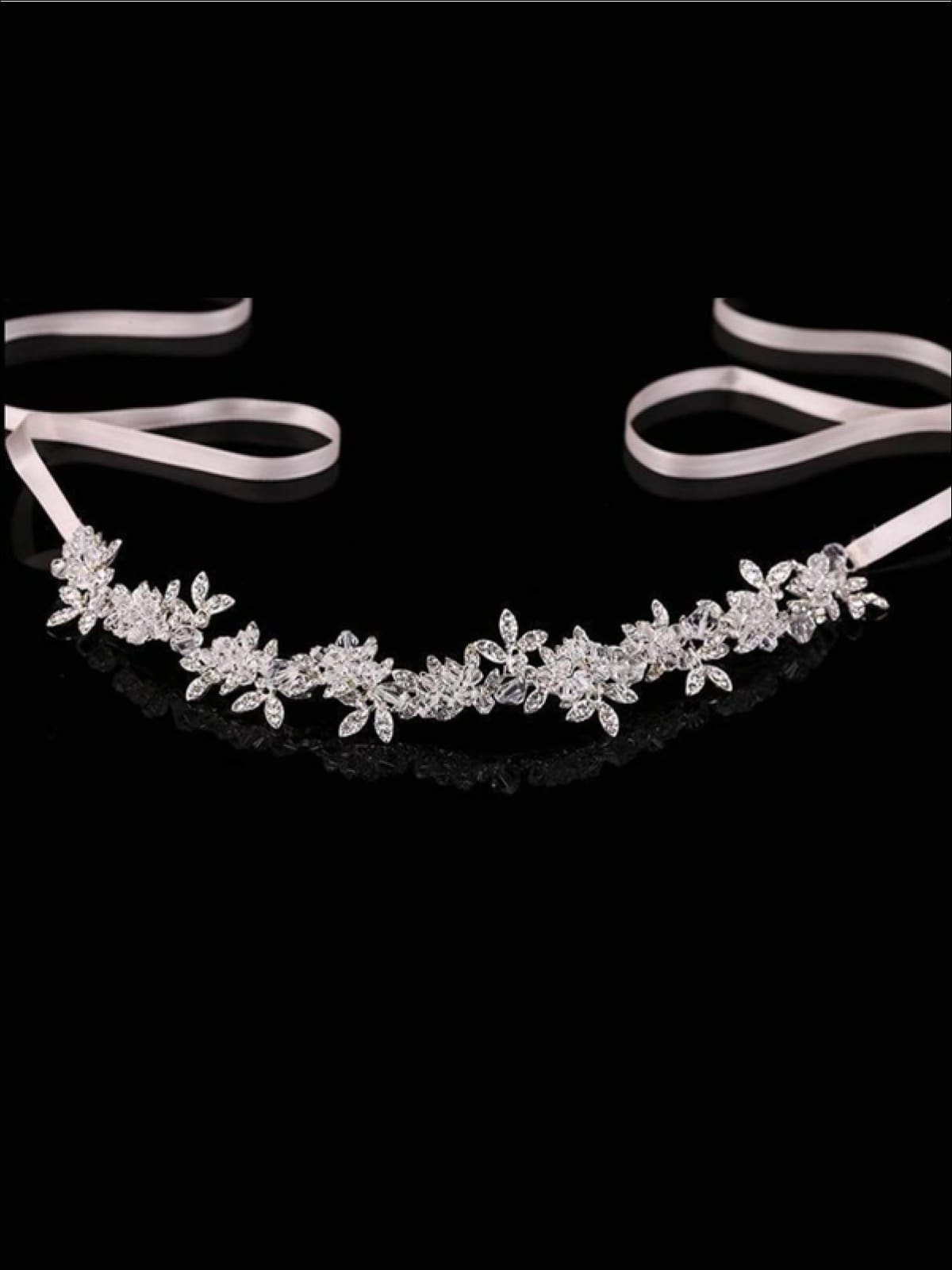 Girls Crystal Rhinestone Satin Ribbon Headpiece