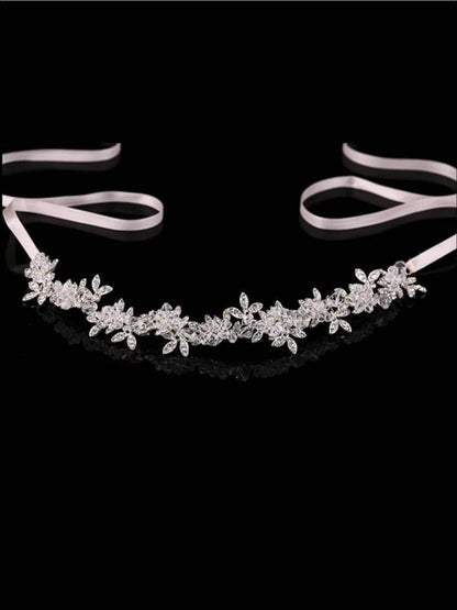 Girls Crystal Rhinestone Satin Ribbon Headpiece