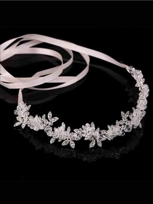 Girls Crystal Rhinestone Satin Ribbon Headpiece