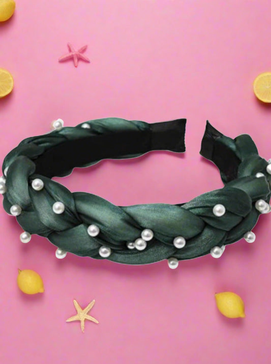 Girls Pearl Embellished Braided Headband