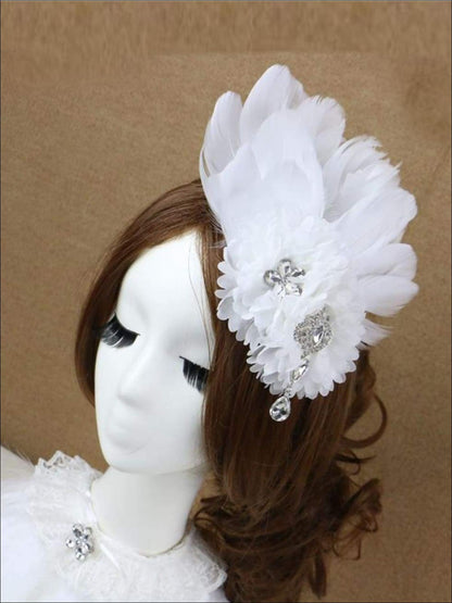 Girls Feather and Flower Rhinestone Applique Swan Headpiece