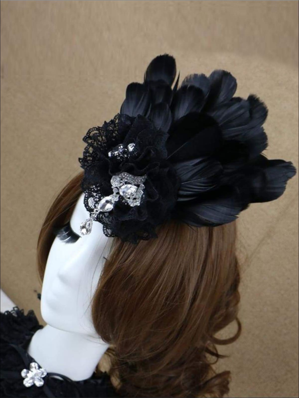 Girls Feather and Flower Rhinestone Applique Swan Headpiece