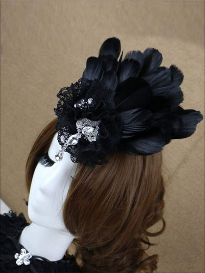Girls Feather and Flower Rhinestone Applique Swan Headpiece
