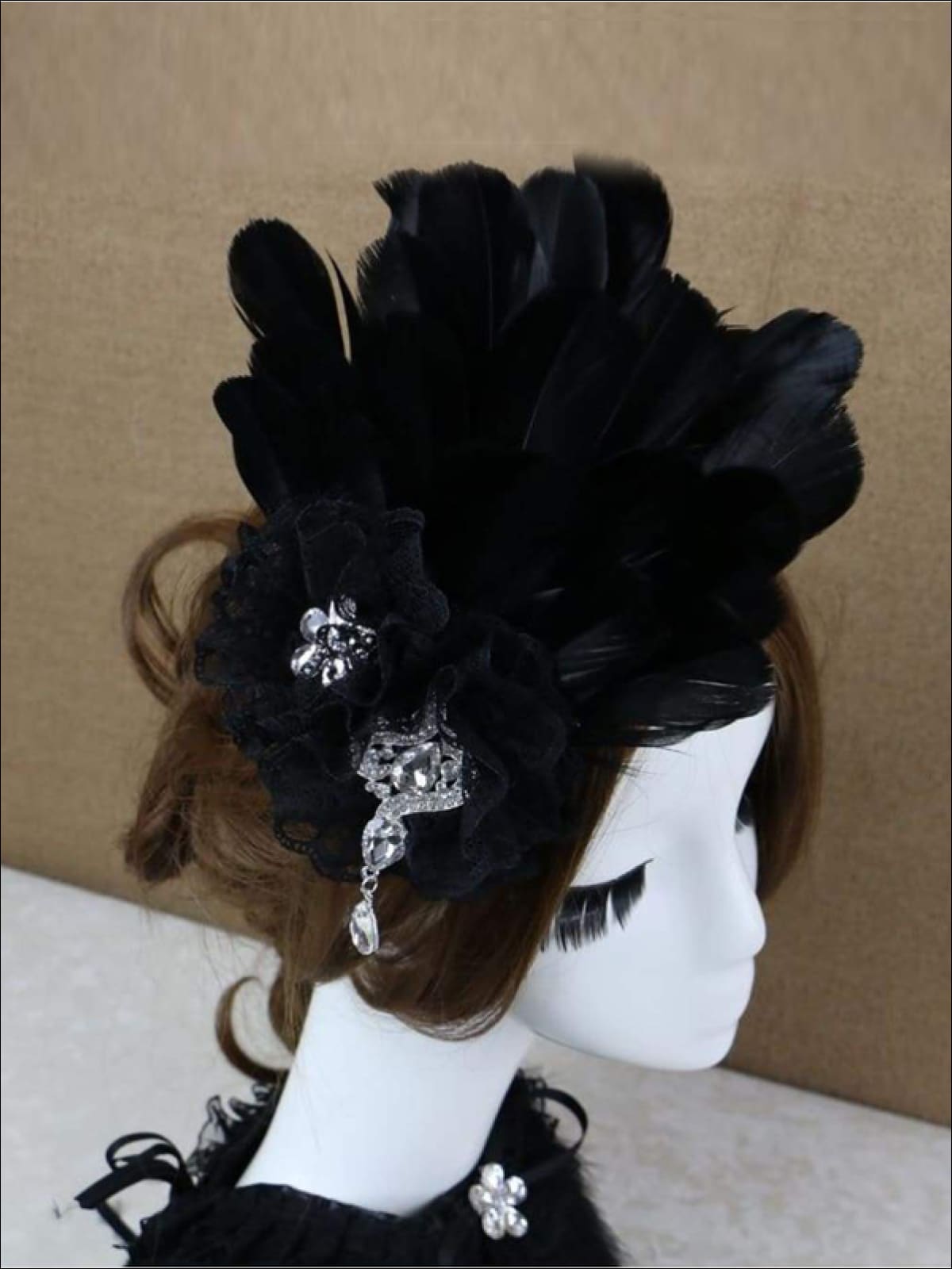 Girls Feather and Flower Rhinestone Applique Swan Headpiece