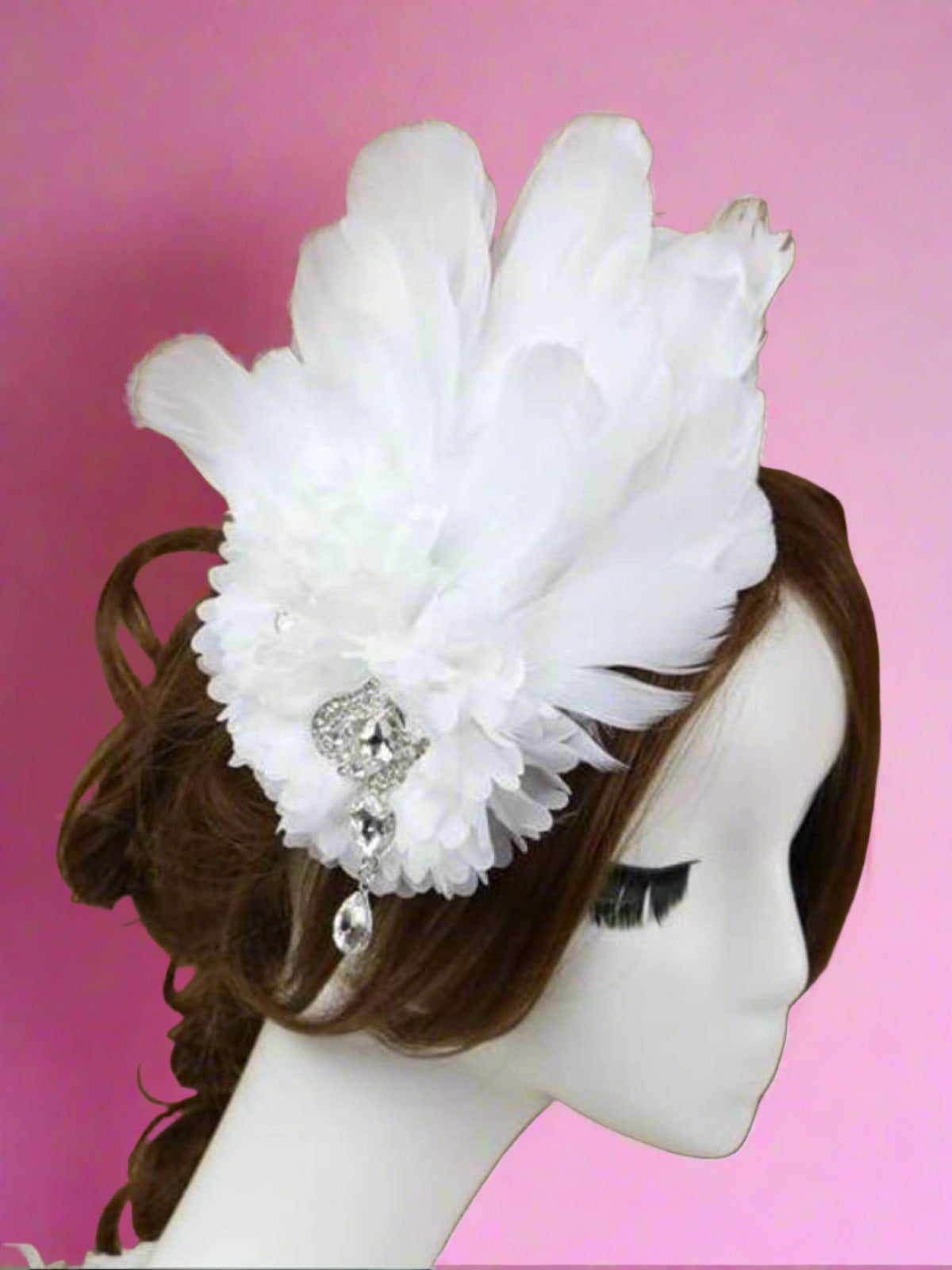 Girls Feather and Flower Rhinestone Applique Swan Headpiece