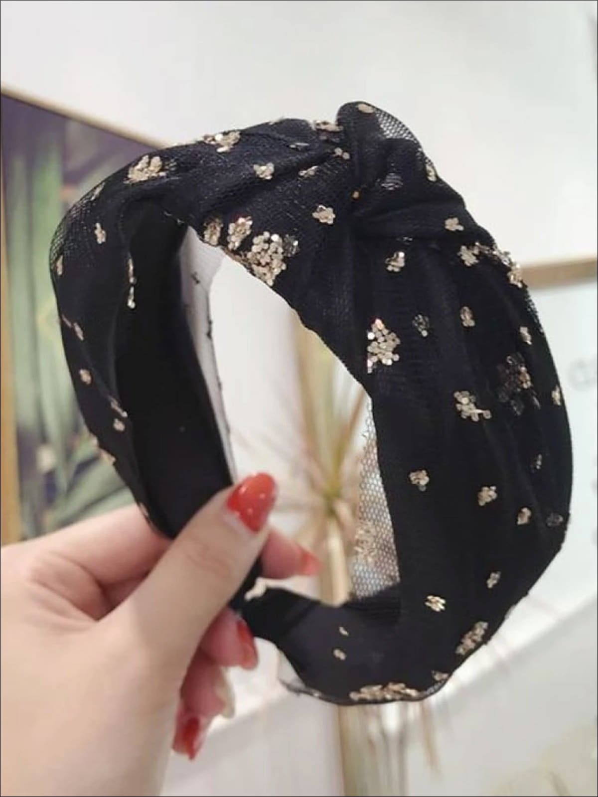 Girls Floral Glitter Dotted Lace Knot Headband