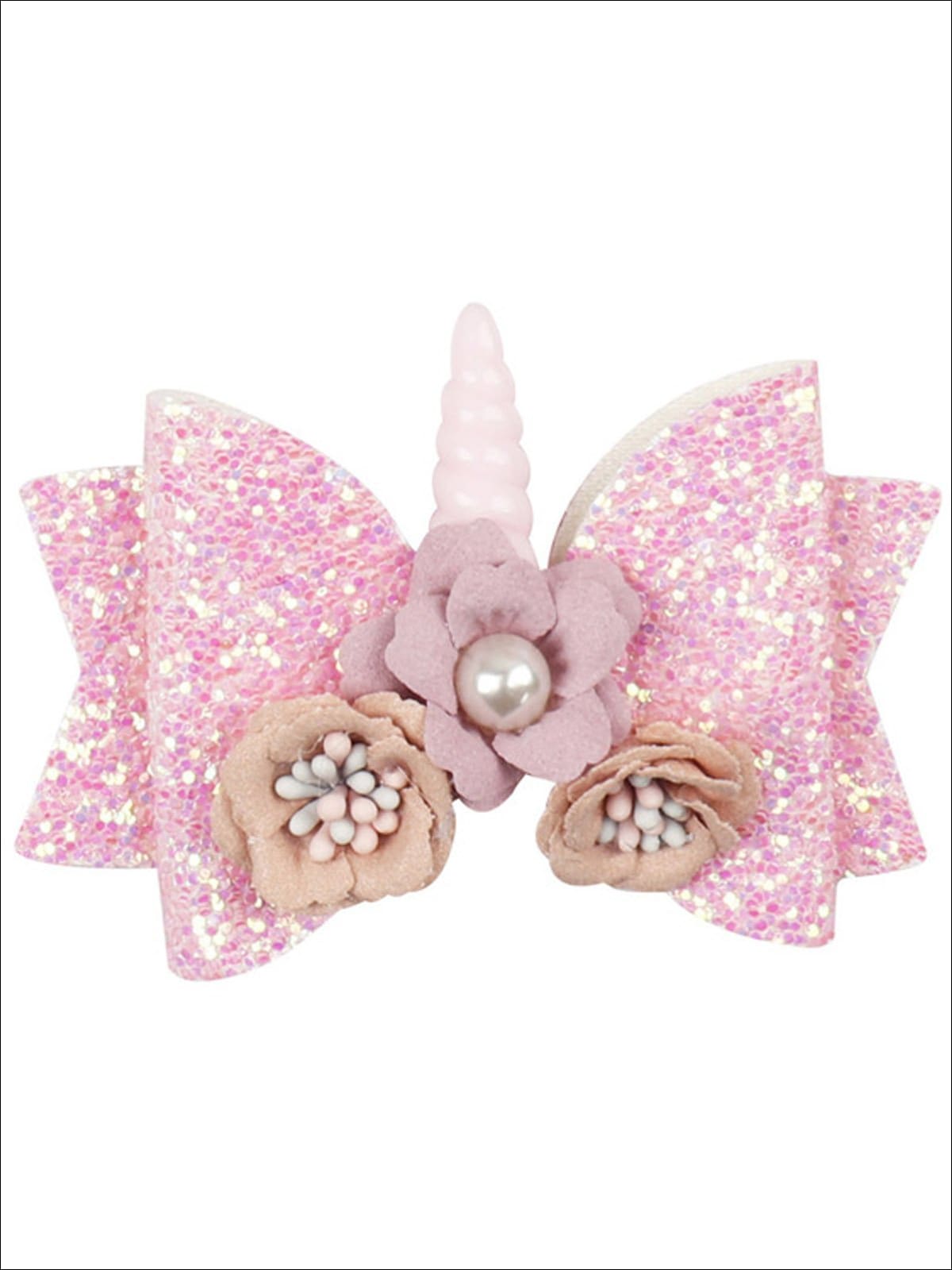 Girls Flower Unicorn Glitter Hair Bow