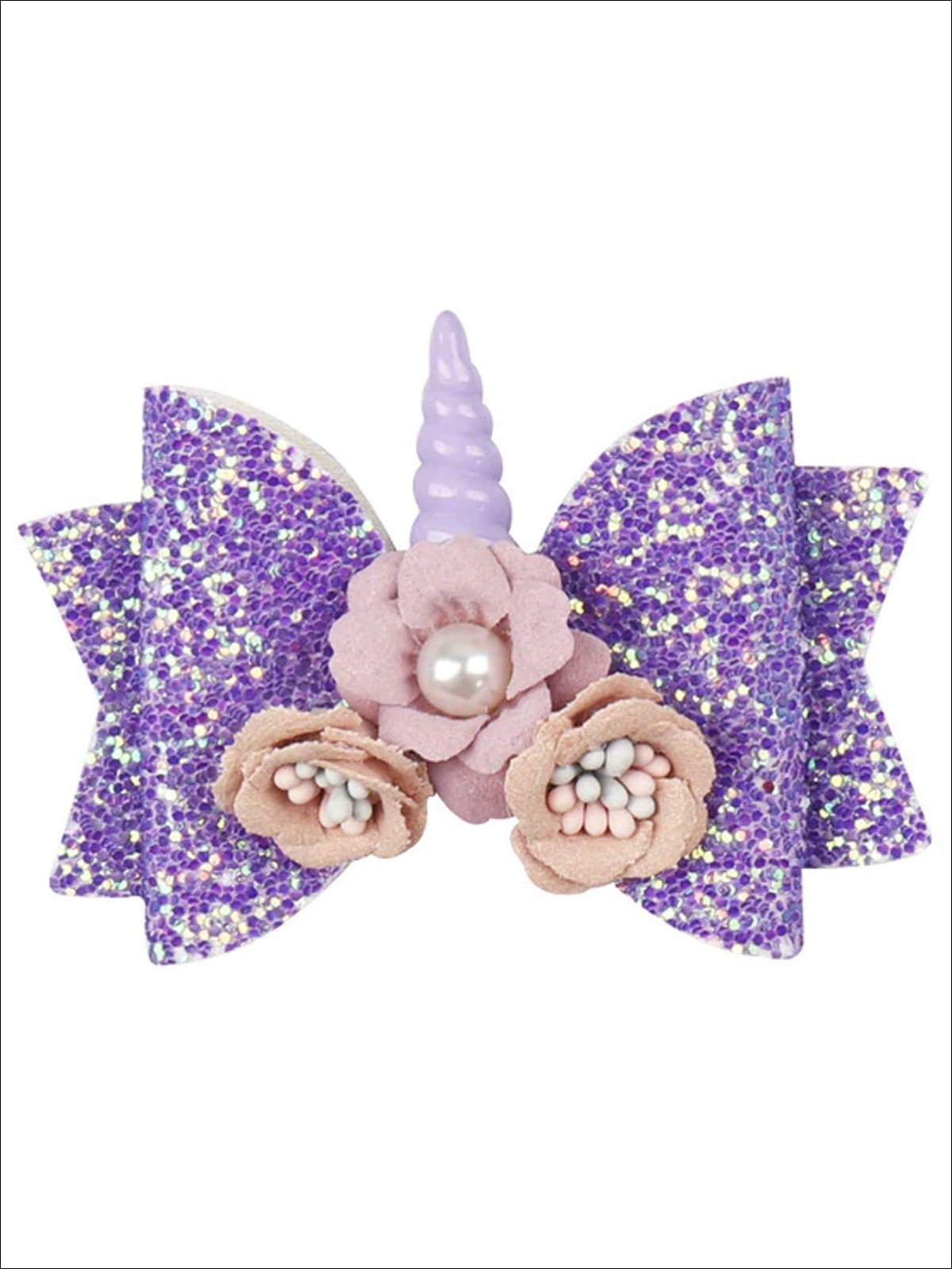 Girls Flower Unicorn Glitter Hair Bow