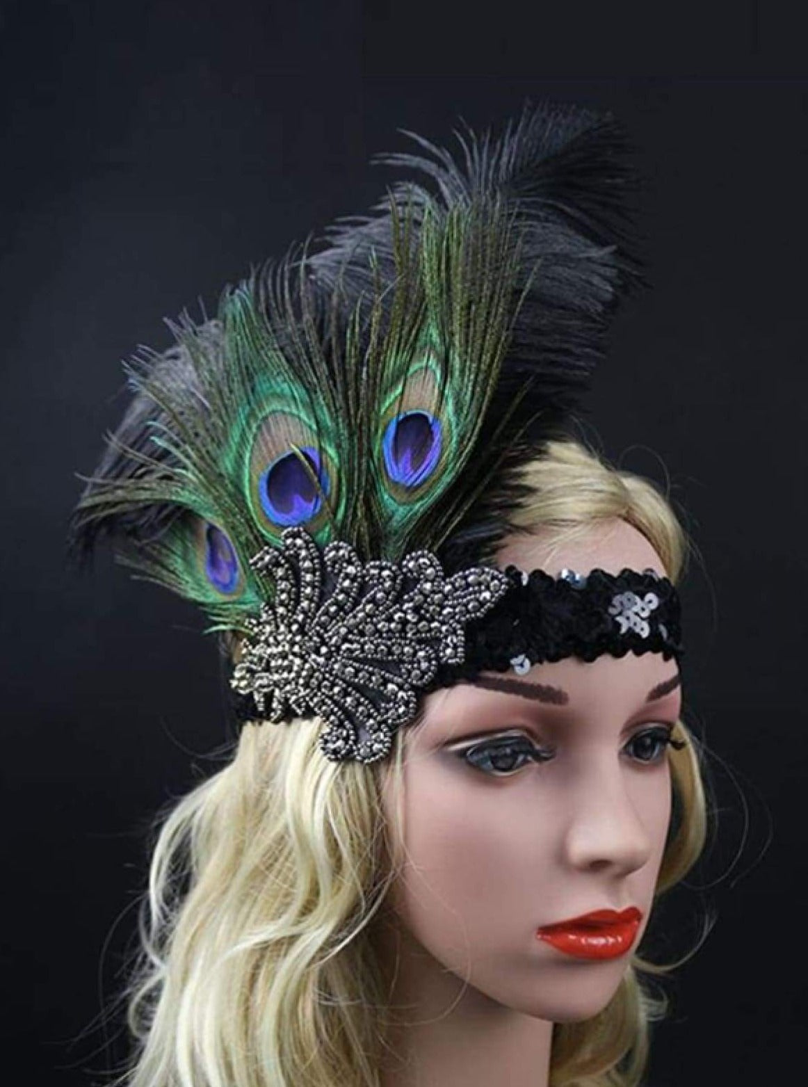 Girls Gatsby Inspired Embellished Feather Headpiece