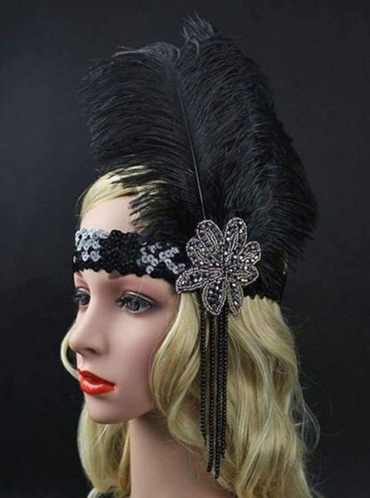 Girls Gatsby Inspired Embellished Feather Headpiece