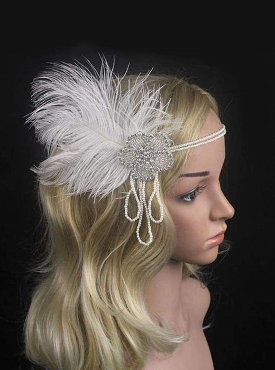 Girls Gatsby Inspired Embellished Feather Headpiece
