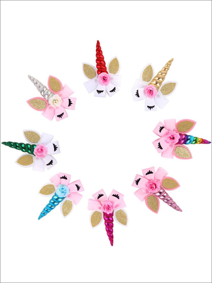Girls Glitter Cat Ear Unicorn Hair Bow