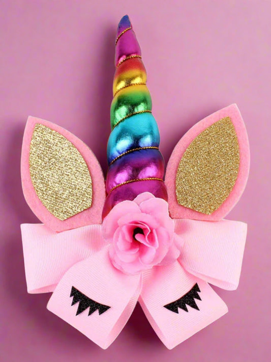 Girls Glitter Cat Ear Unicorn Hair Bow