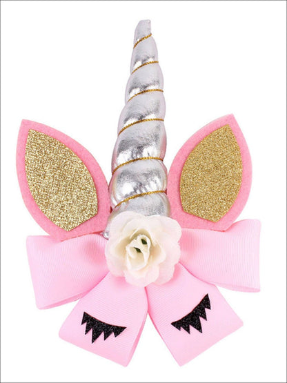Girls Glitter Cat Ear Unicorn Hair Bow