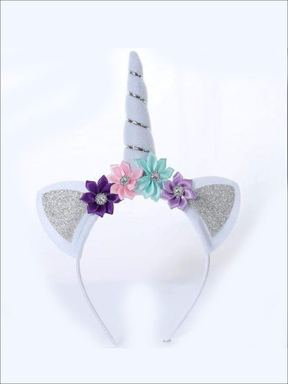 Girls Gold and Silver Glitter Flower Unicorn Headband