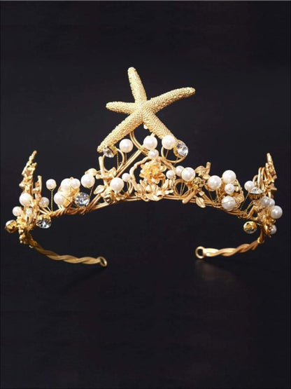 Girls Gold Starfish Pearl Crown