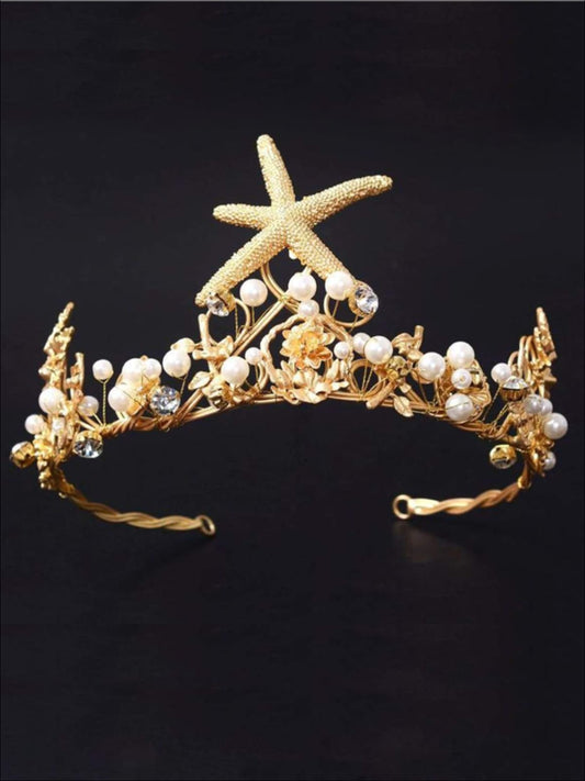Girls Gold Starfish Pearl Crown